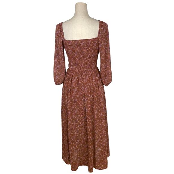Code x Mode Orange Brown Boho Peasant Smock Midi Dress Size: XS - Picture 3 of 4